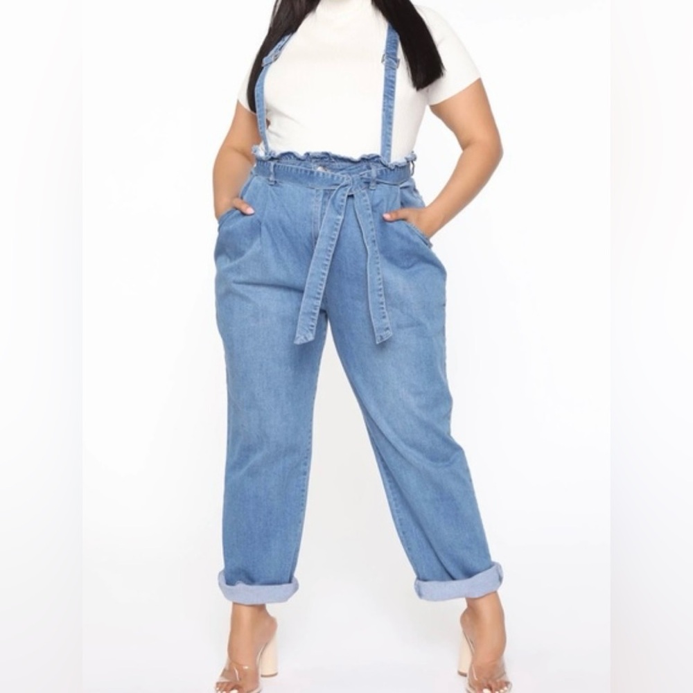 Fashion Nova ‘I Gave it All’ Blue Denim Overalls- size 13